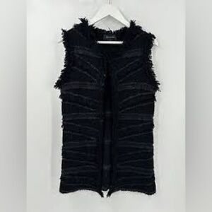 St. John wool black fringe sleeveless cardigan small